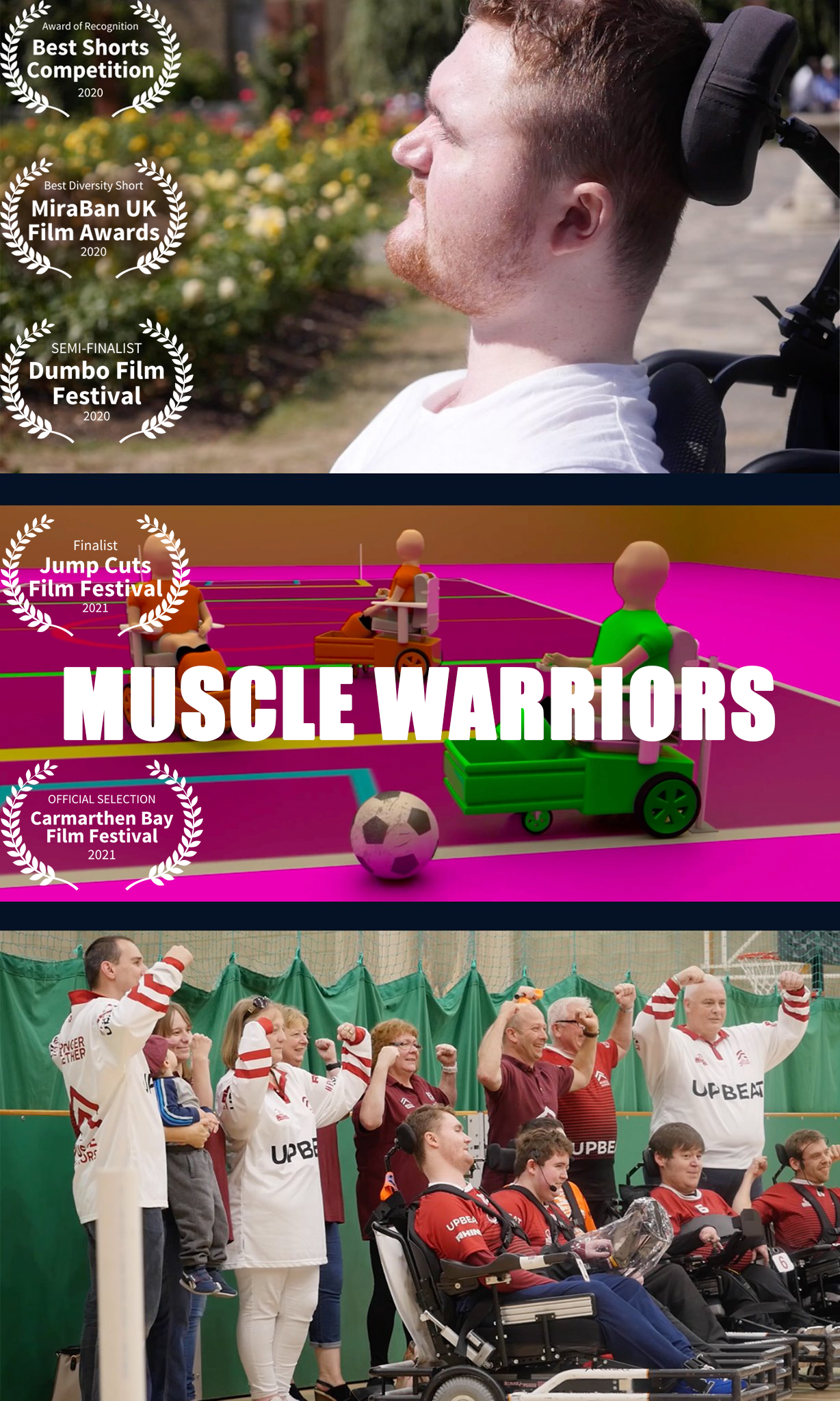 Muscle Warriors poster - featuring Ryan O'Leary who is a powerchair football player